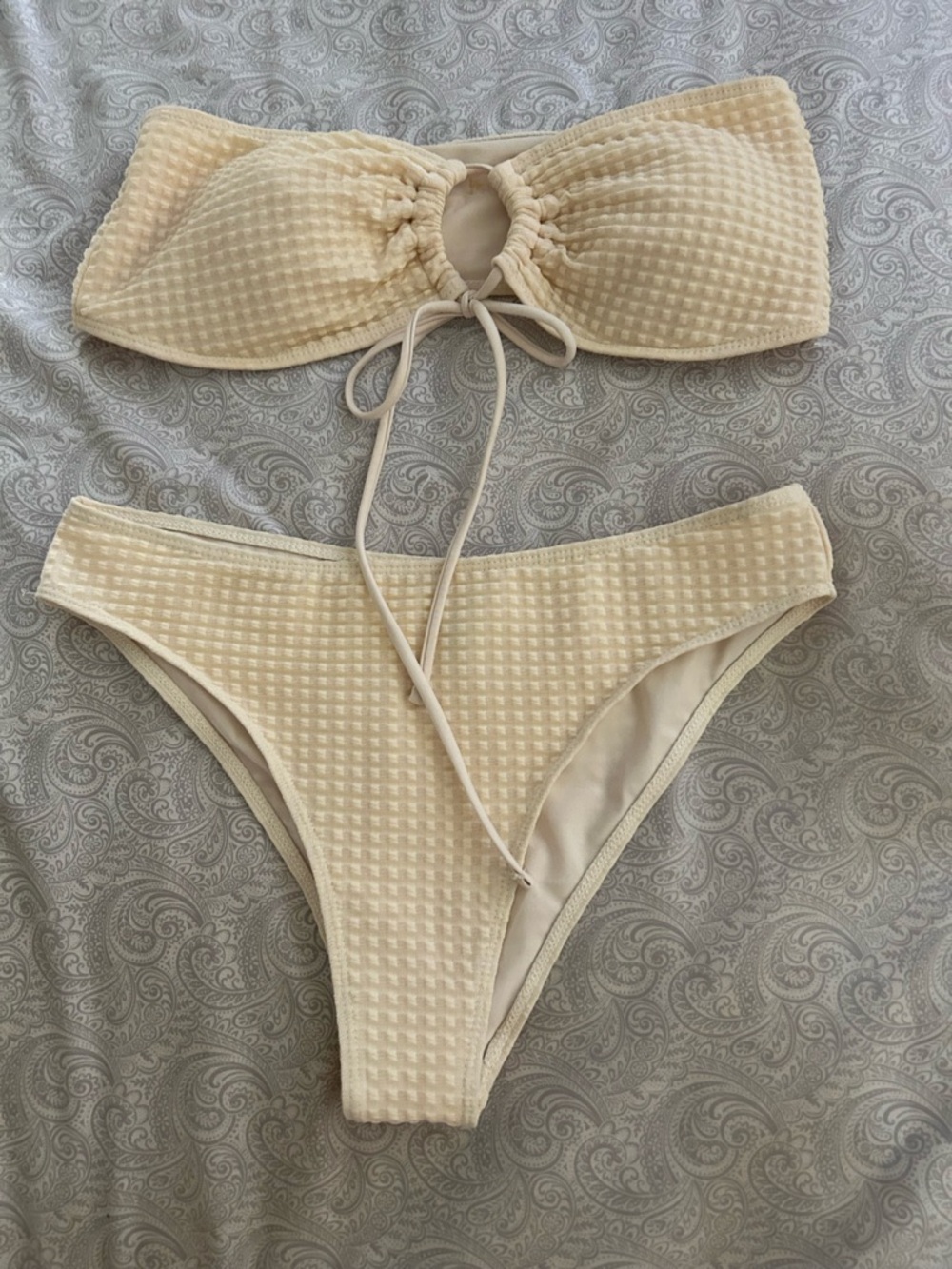 Others Follow Cream Waffle Bandeau Bikini Set